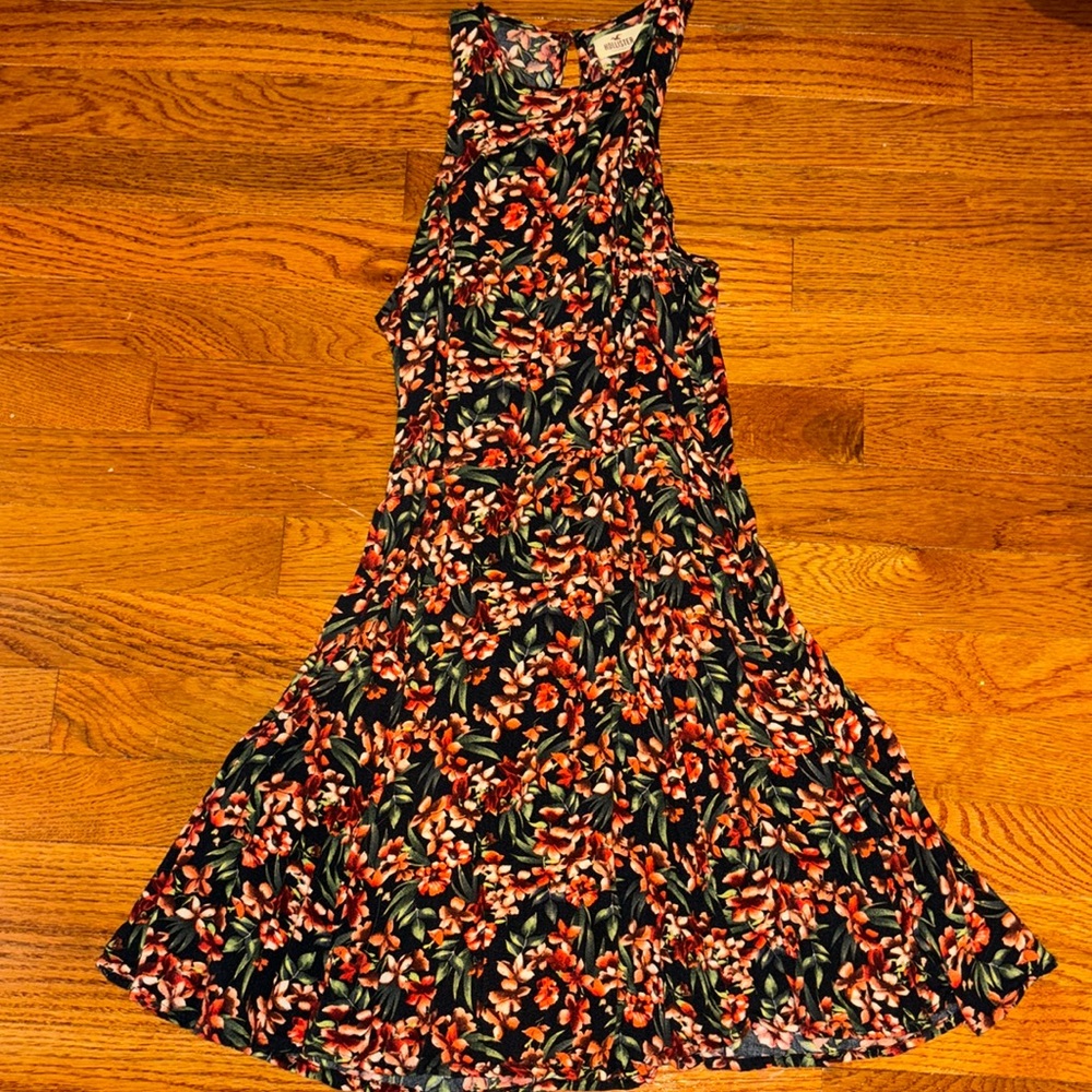 Red floral halter neck dress